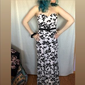 Light blush and black prom dress